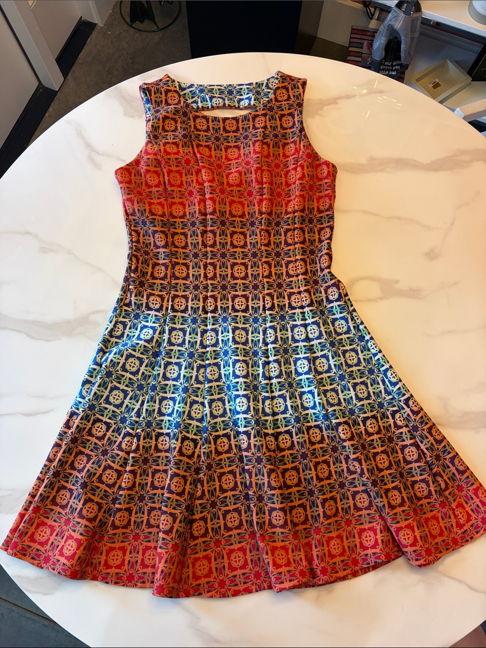 Julian Taylor Red and Blue Printed Fit-and-Flare Dress